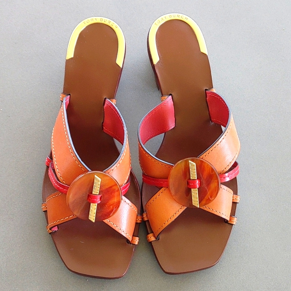 TORY BURCH Knotted Heeled Mules Size 6 1/2.  1 Shoe Bag Included
